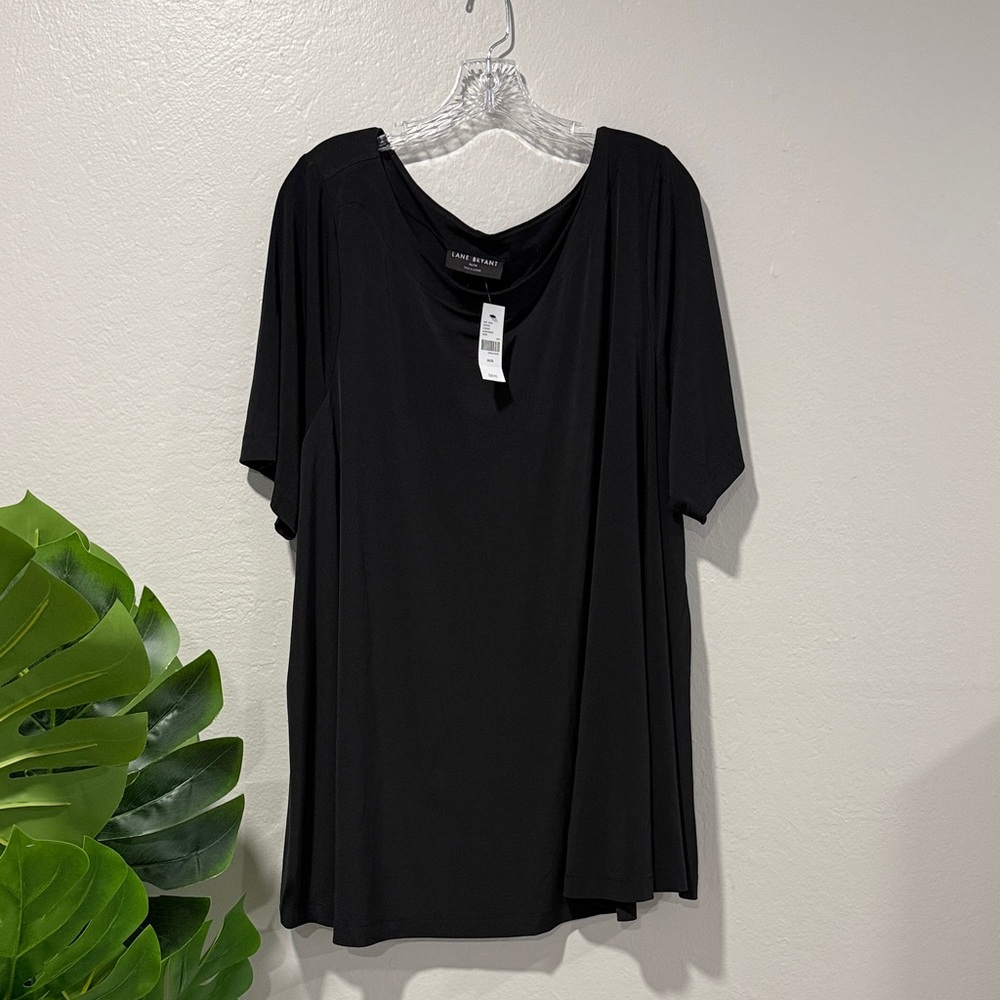 NWT Lane Bryant Black Short Sleeve stretch blouse Top plus size 26/28